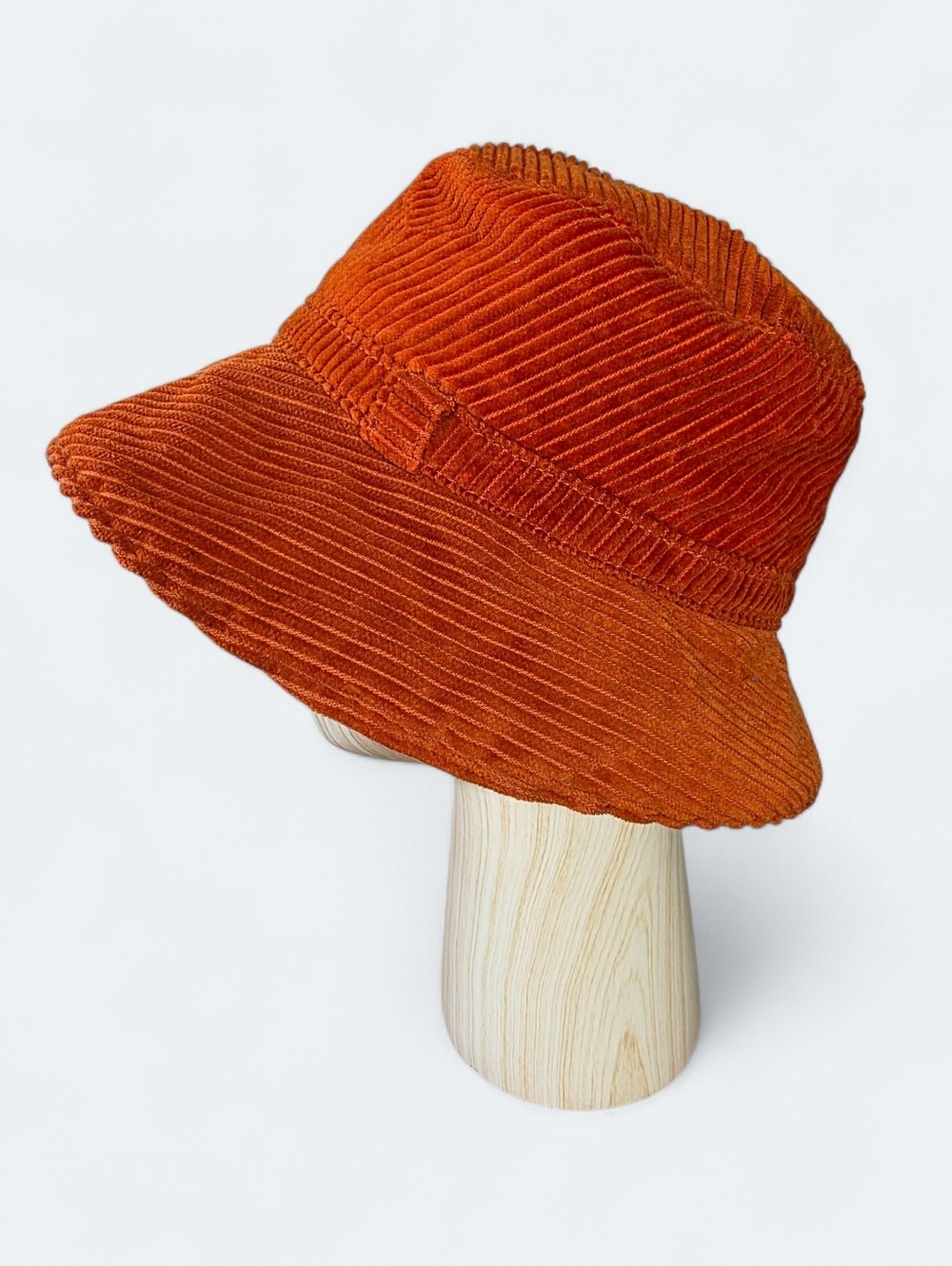 Rust Orange Corduroy Bucket Hat - 100% Cotton Polka Dot Lining. Women's One Size